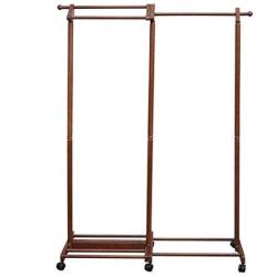 Cxjff Floor Standing Coat Rack Clothes Hat Stand Retractable Floor Standing Coat Rack Clothes Hat Stand Hanger Shelf Wood Wheels 3 Poles 4 Hooks, 63.545162CM Hanger Modern (Color : Reddish Brown)