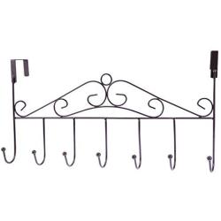 Vosarea Wall Mounted Hooks Rack Vintage Iron 7 Hooks Towels Hat Cloth Hanger Storage Rack Over The Door Decorative Holder Organizer (Coffee)