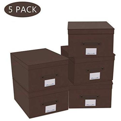 NA&CO SEASON 5 Pack Large Sturdy Foldable Storage Bins (15x12x7.7),Polyester Fabric Storage Boxes with Lids and Handle,Containers Organizer for Home, Nursery, Closet, Office(Chocolate)