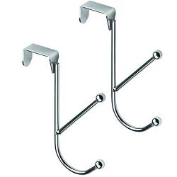 DecorRack 2 Chrome Over The Door Hooks, Elegant, Durable, Heavy-Duty Hanging Storage Hook Rack, Space Saving, Declutter, Double Hook Design, Stylish Over Door Hanger for Bathroom, Bedroom (2 Pack)