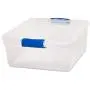 Homz Plastic Storage, Modular Stackable Storage Bins with Blue Latching Handles, 15.5 Quart, Clear, 4-Pack