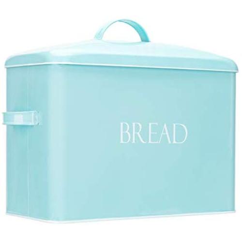 Outshine Vintage Metal Bread Bin - Countertop Space-Saving, Extra Large, High Capacity Bread Storage Boxes for your Kitchen - Holds 2+ Loaves 13" x 10" x 7"- Mint with BREAD Lettering