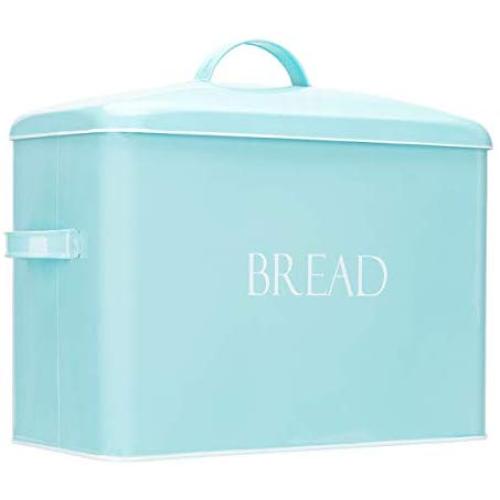 Outshine Vintage Metal Bread Bin - Countertop Space-Saving, Extra Large, High Capacity Bread Storage Boxes for your Kitchen - Holds 2+ Loaves 13" x 10" x 7"- Mint with BREAD Lettering