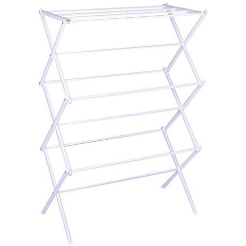 US Fast Shipment Quaanti 3-Tier Folding Anti-Rust Compact Steel Clothes Drying Rack,Retractable Drying Rack Hanging Clothes Foldable Extendable Clothes Dryer for Laundry Dryer Hanger Stand (White)