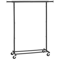 SONGMICS Clothing Garment Rack on Wheels, Heavy-Duty Clothes Rack, Collapsible, with Extendable Hanging Rail, Bottom Storage Shelf, Black UHSR13BK