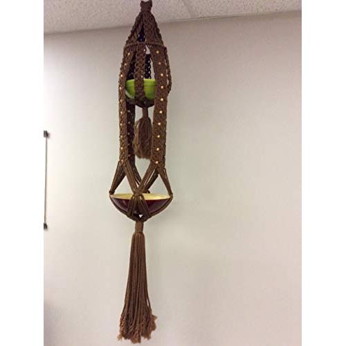 Macrame Plant Hanger with Bamboo Bowls