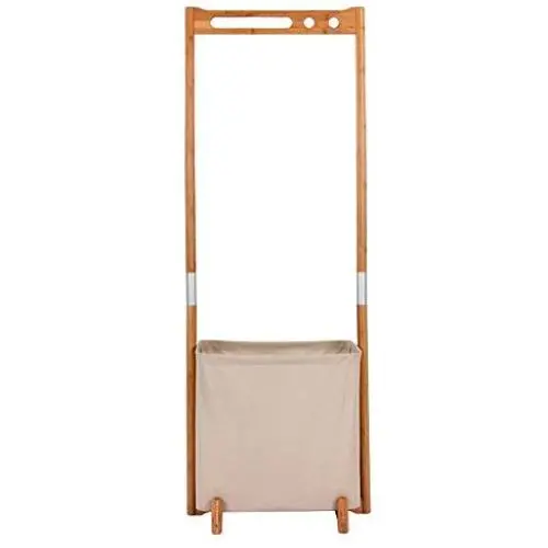 JFGUOYA Bamboo Coat Rack with Storage Basket, Bedroom Clothes Hanger Free Standing Hanging Rail - Laundry Hamper Garment Rack, Bamboo Coat Organizer with Clothes Hanger and Storage Shelves