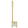 E-Goal Wooden Bamboo Coat Stand 8 Hooks Free Standing Coat Hat Rack Tree Clothes Rail Hanging Storage Organiser Clothes Stand Hanger with Drawer Design for Bedroom, Living Room, Office Size 69.6inch