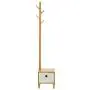 E-Goal Wooden Bamboo Coat Stand 8 Hooks Free Standing Coat Hat Rack Tree Clothes Rail Hanging Storage Organiser Clothes Stand Hanger with Drawer Design for Bedroom, Living Room, Office Size 69.6inch