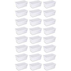 STERILITE 16428012 6 Quart/5.7 Liter Storage Box, White Lid with Clear Base (6 Quart, 24 Count)