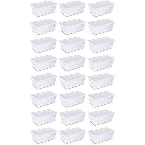 STERILITE 16428012 6 Quart/5.7 Liter Storage Box, White Lid with Clear Base (6 Quart, 24 Count)