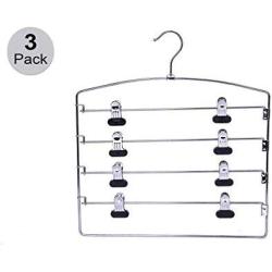 3 Quality Multi Skirt Hangers, Space-Saving Multi-Bar Metal Skirt/Pants Hangers, Adjustable Clips, Swivel Hook, Pants, Scarves, Towels, (Skirt, 3 Pieces)