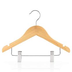 HANGERWORLD 12 Natural Wooden 11.8inch Kids Notched Coat Clothes Garment Hangers Non Slip Adjustable Clips