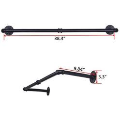 OROPY Industrial Pipe Clothes Rack, Heavy Duty Detachable Wall Mounted Black Iron Garment Bar, Multi-Purpose Hanging Rod for Closet Storage, 38.4" Length, Black (Two Base)