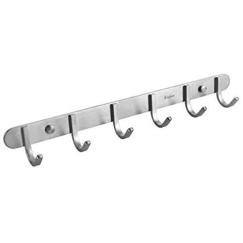 Coat Hook Rack Brushed Nickel - Sagmoc 16-Inch Coat&Towel Hook Rail Wall Mounted with 6 Hooks, Durable Wall Hangers for Bedroom, Bathroom, Foyer, Hallway (SUS304 Stainless Steel)