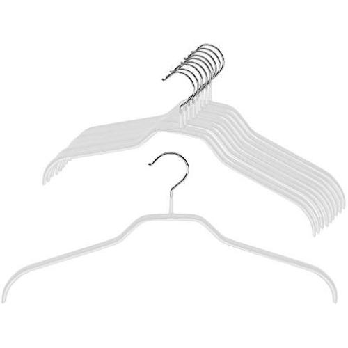 MAWA by Reston Lloyd Silhouette Series Non-Slip Space Saving Clothes Hanger for Shirts and Dresses, Style 41/F, Set of 10, White