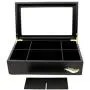 The Bamboo Leaf Tea Boxes Storage Organizer for Tea Collections, 8 Compartments w/Glass Window (Black)