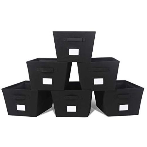MAX Houser Fabric Cloth Storage Bins,Foldable Storage Cubes Organizer Baskets with Dual Handles for Home Bedroom Storage,Set of 6(Black)