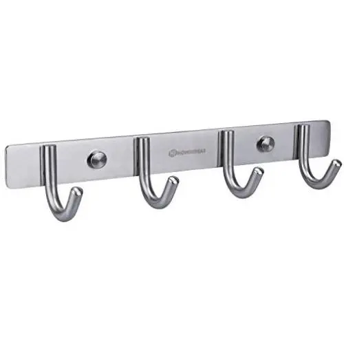HOMEIDEAS Coat Hook Rack Wall Mounted 11-Inch SUS304 Stainless Steel Brushed Nickel Hook Rail with 4 Heavy Duty Hooks HOMEIDEAS Coat Hook Rack Wall Mounted 11-Inch SUS304 Stainless Steel Brushed Nickel Hook Rail with 4 Heavy Duty Hooks