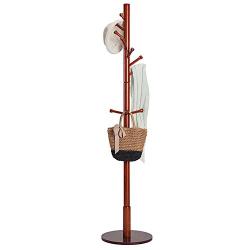 WZP Household Coat Rack Solid Wood Simple Home Bedroom Floor Hanger Simple Living Room European Creative Clothes Rack Home/Wine Red Color