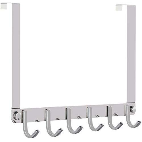SKOLOO Over The Door Hook Rack, Stainless Steel Over Door Hook - 6 Coats Hooks, Back of Door Hook Over Door Hangers for Hanging Clothes, Coat, Towel, Robes, Purse, Silver