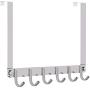 SKOLOO Over The Door Hook Rack, Stainless Steel Over Door Hook - 6 Coats Hooks, Back of Door Hook Over Door Hangers for Hanging Clothes, Coat, Towel, Robes, Purse, Silver