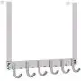 SKOLOO Over The Door Hook Rack, Stainless Steel Over Door Hook - 6 Coats Hooks, Back of Door Hook Over Door Hangers for Hanging Clothes, Coat, Towel, Robes, Purse, Silver