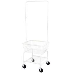 AmazonBasics Laundry Hamper Basket Butler Cart with Wheels and Hanging Rack, White