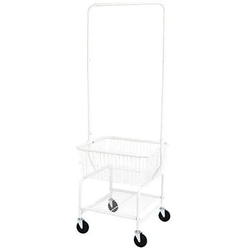 AmazonBasics Laundry Hamper Basket Butler Cart with Wheels and Hanging Rack, White AmazonBasics Laundry Hamper Basket Butler Cart with Wheels and Hanging Rack, White