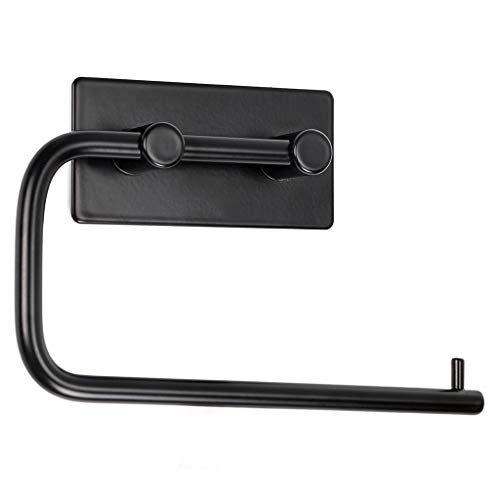 Sumnacon Stainless Steel Toilet Roll Paper Holder 3M Self Adhesive, Rustproof Bathroom Kitchen Tissue Holder Towel Hanger Hook Wall Mount(Black)