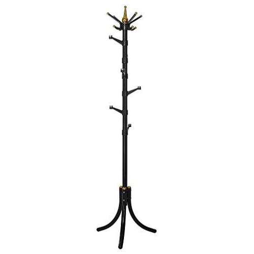 Coat Rack, Metal Frame Coat Tree,Free Standing Entryway Hat Coat Jacket Holder,Clothes Hanger with Base Stand Purse Rack Hall with 14 Rotating Plastic Hooks [Shipped from The US] (Black)