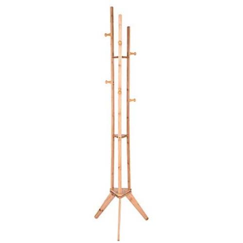 Kasenxet Bamboo Tree Garment Clothes Coat Hat Umbrella Portable Hanger Stand Rack with 3-Tier Storage Shelves and Hooks
