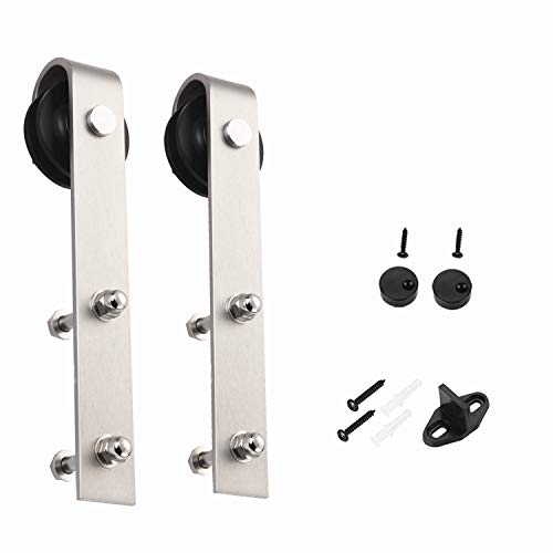 EaseLife Sliding Barn Door Hardware Hangers,J Shape,Brushed Nickle,2 Pcs