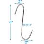 RJWKAZ Meat Hooks S Hooks Stainless Steel Poultry Hook BBQ Grill Cooking Smoker Hook Tool (5 Inch-6 Pack)