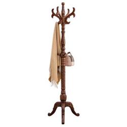 JUFU Coat Rack Coat Rack, Home Floor-Standing Wooden Hangers Bedroom Living Room Vertical Clothes hat Storage Rack, (Color : Walnut Color)