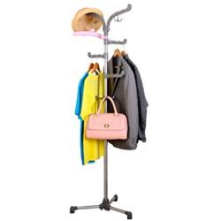 Baoyouni Standing Coat Rack Metal Entryway Hall Tree Hat Clothes Hanger Hooks Home Office Space Saver, Grey