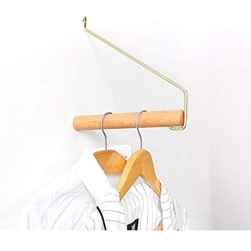 Wall Mounted Clothes Hanger Rack, Modern Home Wood and Brass Clothes Hook, Clothing Holder Closet Storage Organizer, Heavy Duty Drying Rack (Wooden, OneSize)
