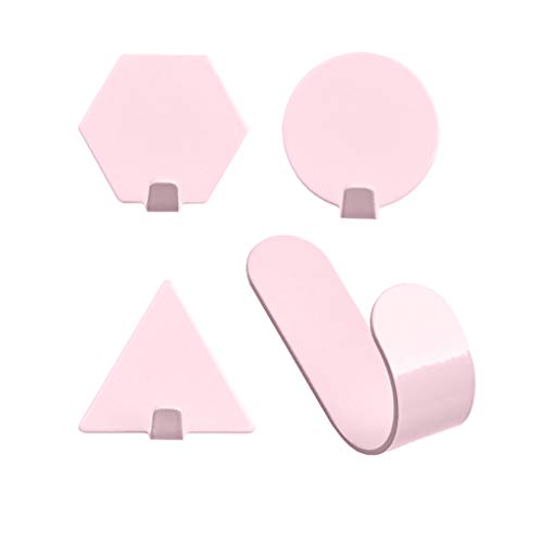 Gallity Self Adhesive Hooks, 4 Pack of Heavy Duty Wall Hooks Stainless Steel Waterproof Stick on Hooks Clothes Coat Key Hanger (Pink)
