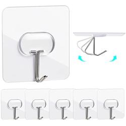 MOPMS Wall Hooks Command Hooks Heavy Duty Transparent Reusable Hooks for Hanging, 6 Pack