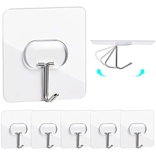MOPMS Wall Hooks Command Hooks Heavy Duty Transparent Reusable Hooks for Hanging, 6 Pack MOPMS Wall Hooks Command Hooks Heavy Duty Transparent Reusable Hooks for Hanging, 6 Pack