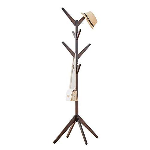 TD Racks Simple Bedroom Coat Rack Solid Wood Hangers Landing Clothes Rack Household Simple Bag Rack (Color : Brown)
