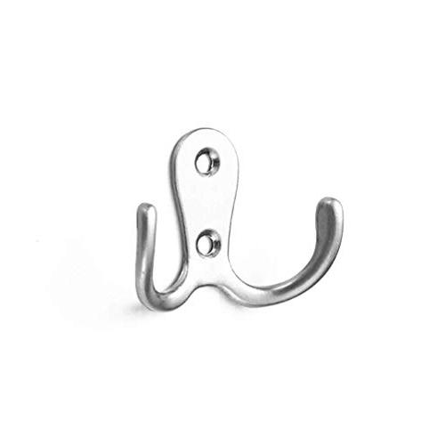 Ecago 20 Pieces Double Prong Robe Hook Rustic Hooks Retro Cloth Hanger with 40 Pieces Screws (Silver)