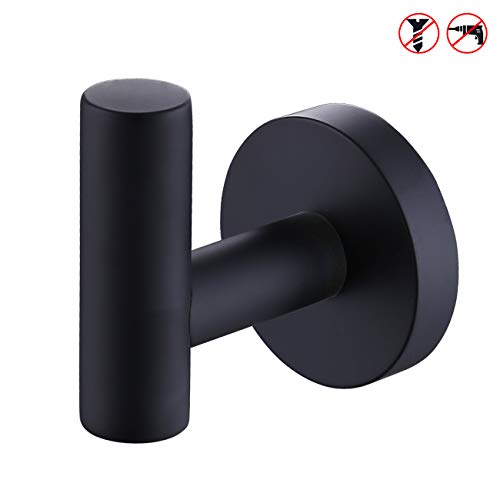 KES Robe & Towel Hooks Matte Black Bathroom Lavatory Wall Mount Single Coat Hook, SUS304 Stainless Steel Holder Hanger A2164-BK