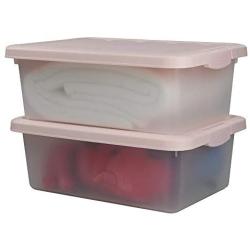 Wekiog Versatile Storage Organizer Plastic Bins with Lids, Pink, 14 Quart, Set of 2