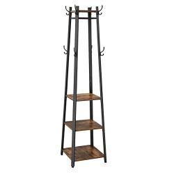 JKRED Industrial Style Coat Rack with 3-Tier Storage Shelves, Multipurpose Hanger for Entryway, Clothes Laundry Coat Stand with 8 Hooks, 70.9 inches