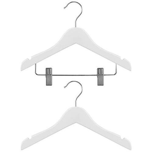 HANGERWORLD 30 White Wooden 11.8inch Kids Coat Clothes Garment Top Clip Hangers Closet Set Baby Toddler