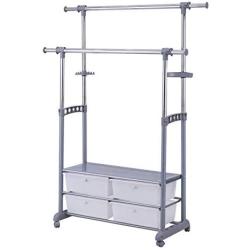 Cypressshop Adjustable Clothes Rack Garment Shelving Unit Hanging Rack Telescopic Rolling Cloth Hanger Storage Shelfs with 4 Drawers Home Furniture