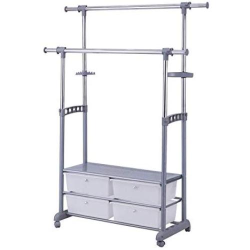 Cypressshop Adjustable Clothes Rack Garment Shelving Unit Hanging Rack Telescopic Rolling Cloth Hanger Storage Shelfs with 4 Drawers Home Furniture Cypressshop Adjustable Clothes Rack Garment Shelving Unit Hanging Rack Telescopic Rolling Cloth Hanger Storage Shelfs with 4 Drawers Home Furniture