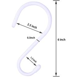 HiGift 6 inch Large Vinyl Coated S Hooks Heavy Duty Closet S Hook for Hanging, Non Slip White Rubber Coated S Hooks for Hanging Jeans Plants Pot Pan Cups Towels Hats, 8 Pack