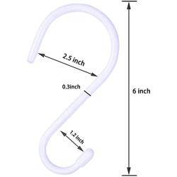 HiGift 6 inch Large Vinyl Coated S Hooks Heavy Duty Closet S Hook for Hanging, Non Slip White Rubber Coated S Hooks for Hanging Jeans Plants Pot Pan Cups Towels Hats, 8 Pack